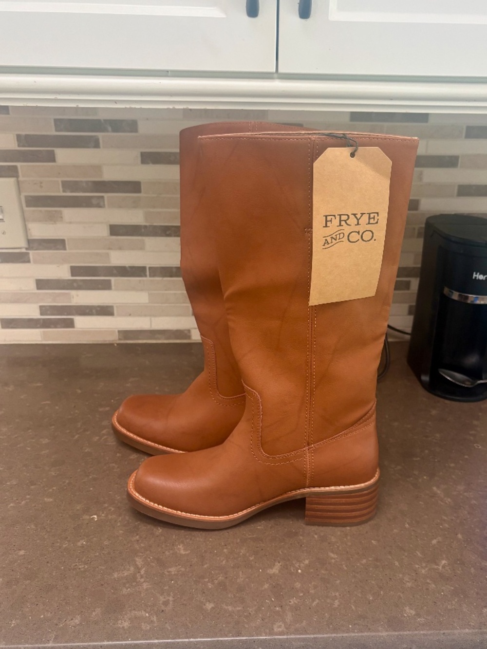NEW Frye and Co Miranda 14 Faux Leather Tall Boots Brown Size 8.5